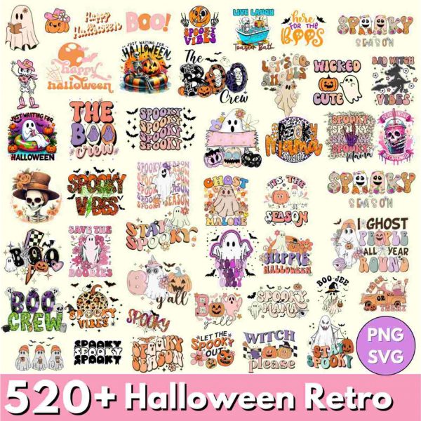 Vintage Halloween Bundle 520 Retro PNGs for Spooky Fall Season