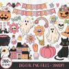 Vintage Halloween Clipart Retro Pink Groovy SVG Images for Witch