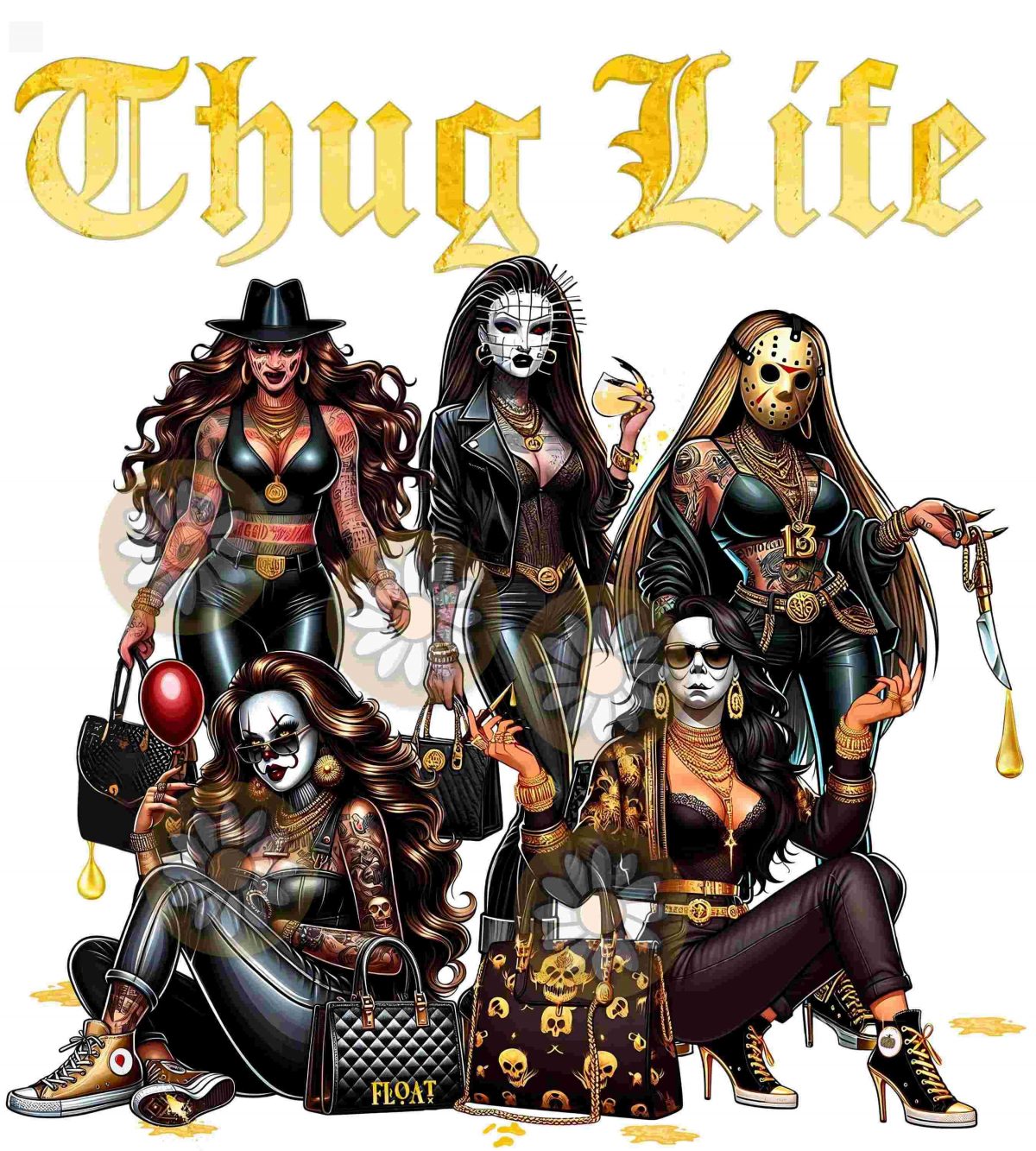 Vintage Halloween Horror Movie SVG Lady Thug Life PNG Download