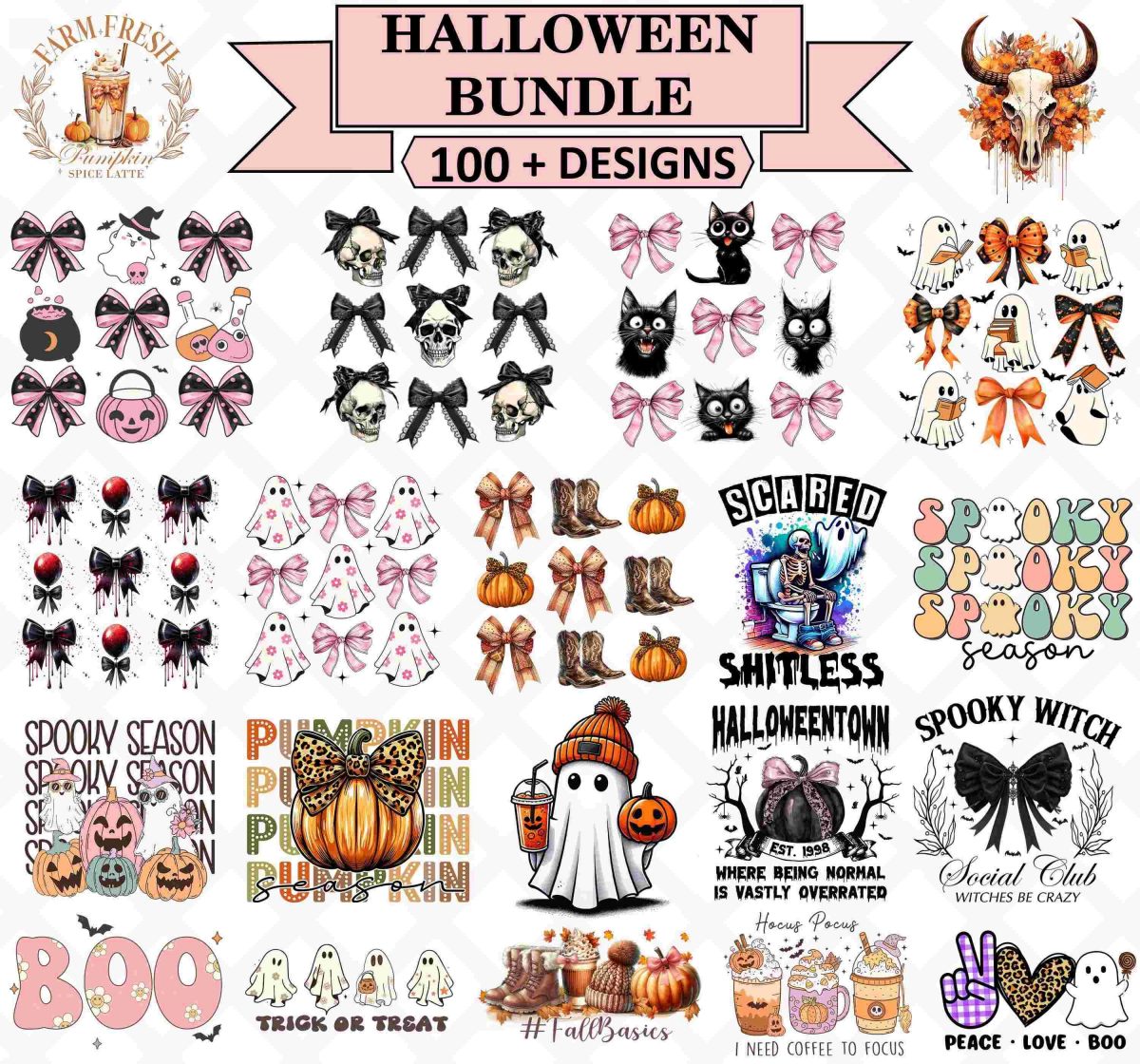 Vintage Halloween PNG Bundle 100 Spooky Designs for Fall Season