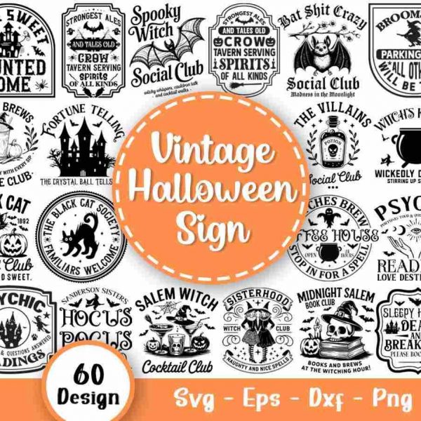 Vintage Halloween Sign Bundle Farmhouse Spooky SVGs for Cricut