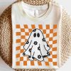 Vintage Halloween svg Daisy ghost outline svg Floral checkered svg