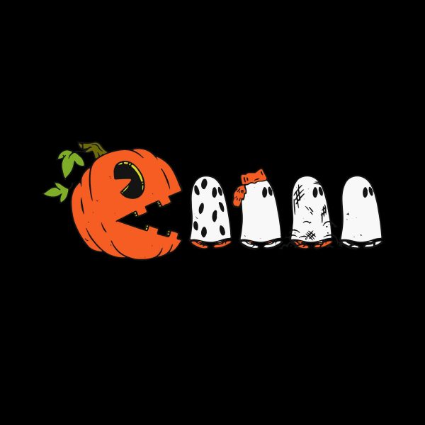 Vintage Halloween SVG PacMan Pumpkin Hunts Ghosts Ideal for Spooky