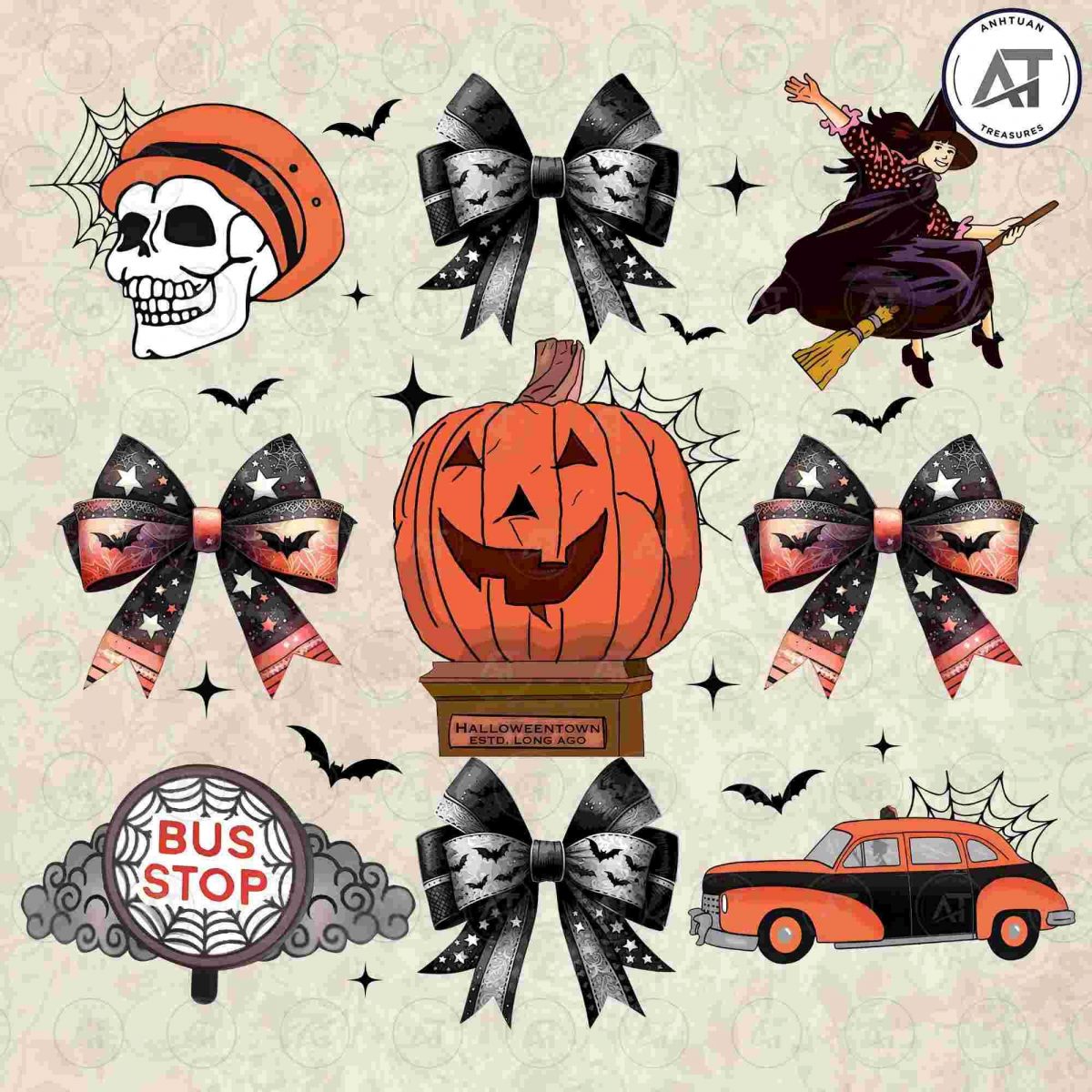 Vintage Halloween SVG PNG Designs Pumpkin Coquette Graphics Instant