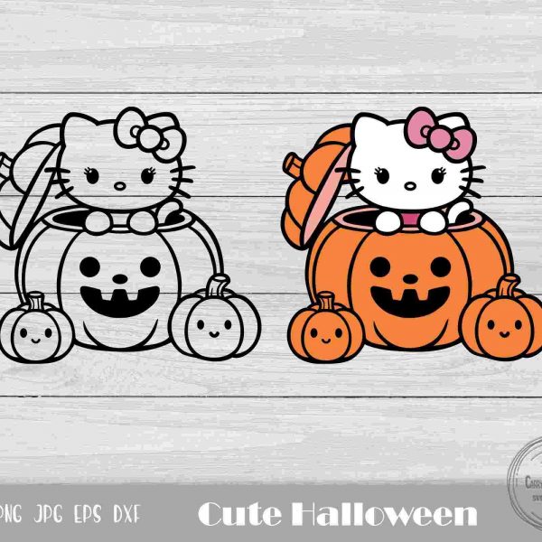 Vintage Kitty Pumpkin Anime Cat SVGPNG for Halloween Season