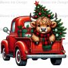 Vintage Red Christmas Truck SVG Highland Cow Xmas Tree Clipart