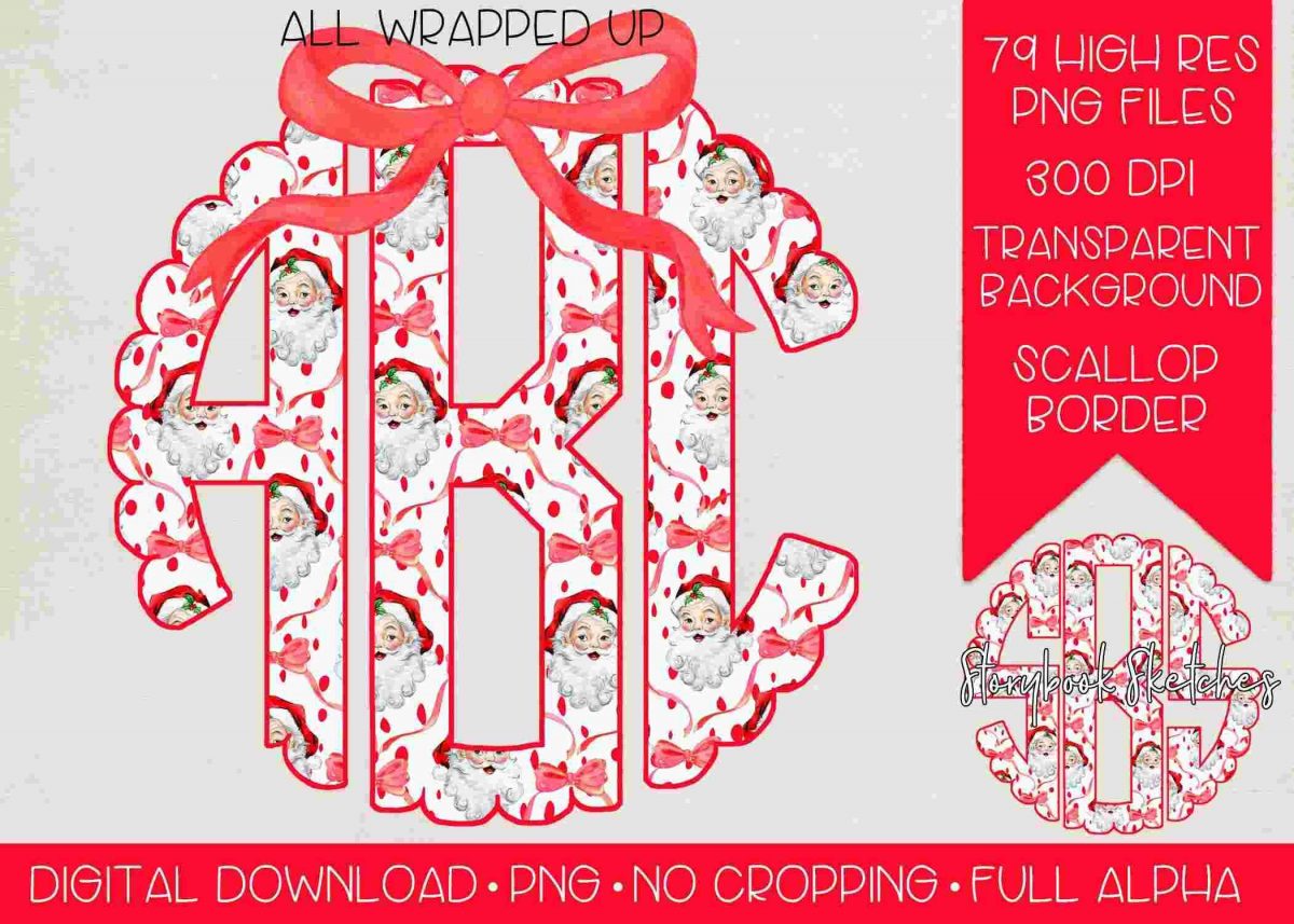 Vintage Santa Bow Monogram SVG Festive Holiday Digital Download