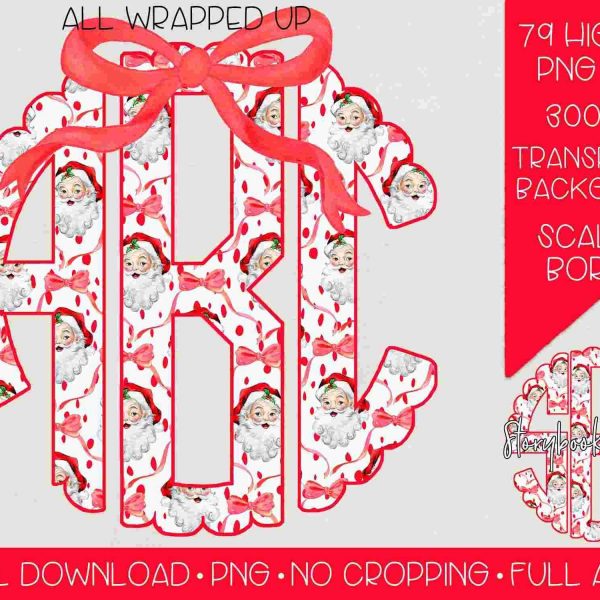 Vintage Santa Bow Monogram SVG Festive Holiday Digital Download