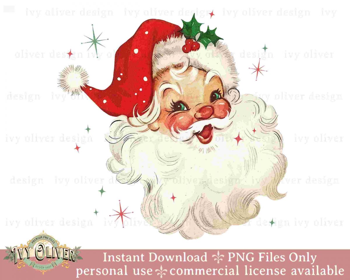 Vintage Santa Christmas PNG Sublimation Design Festive Gift Sparkling