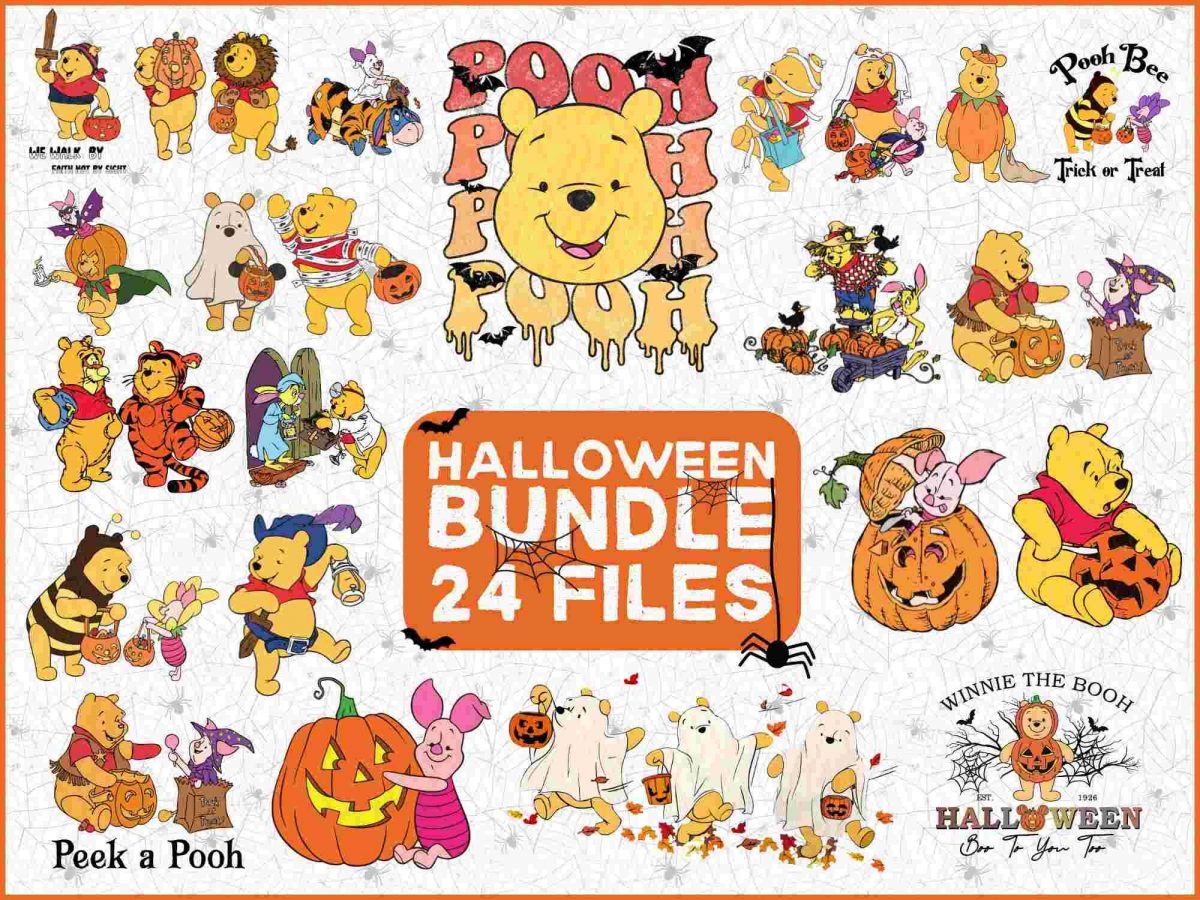 Vintage Yellow Bear Halloween Bundle PNG Winnie The Pooh Halloween