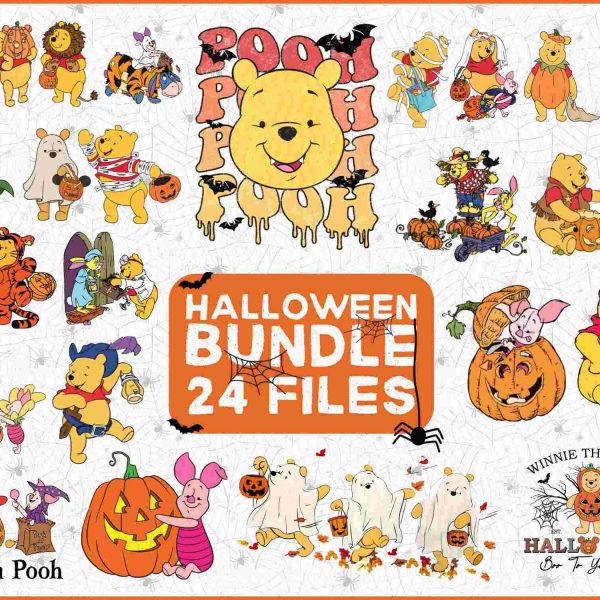 Vintage Yellow Bear Halloween Bundle PNG Winnie The Pooh Halloween