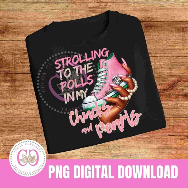 Vote in Style Pink Chucks Pearls Kamala 2024 SVG Tee Design