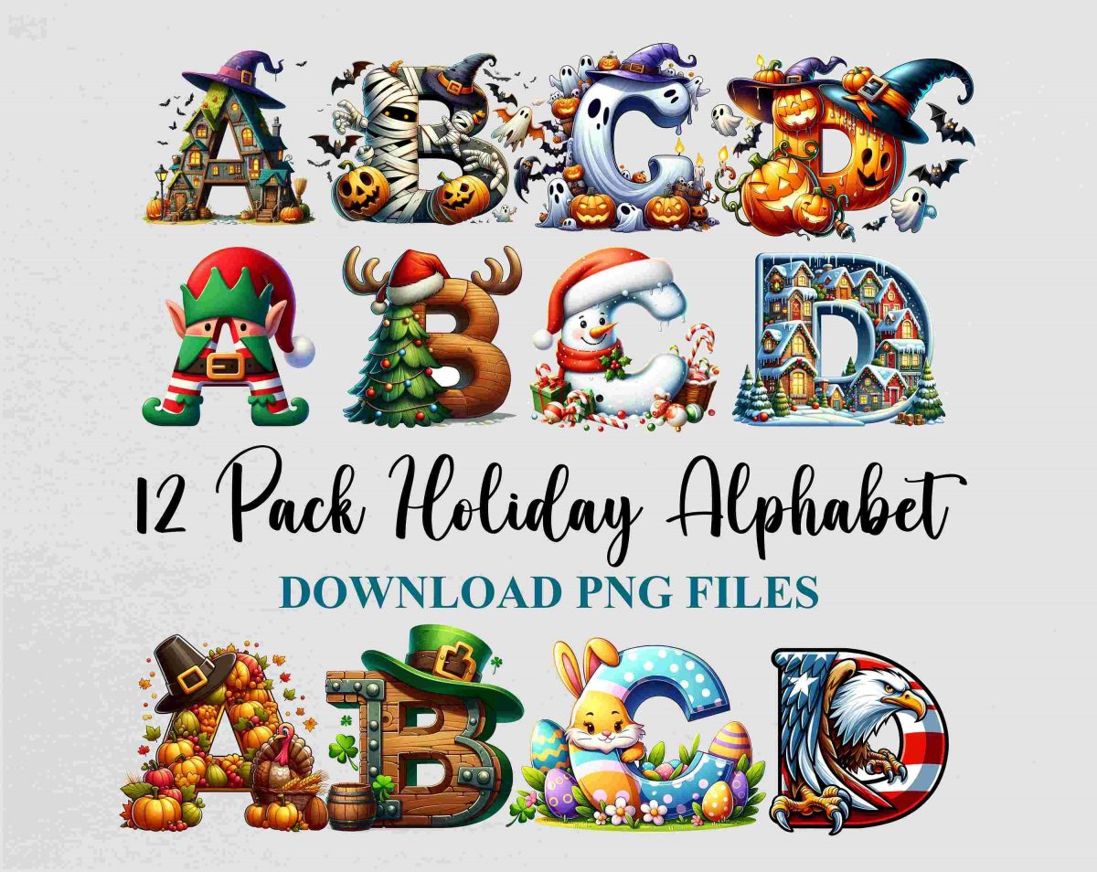 Watercolor Alphabet Letters SVG Cliparts for Halloween Christmas