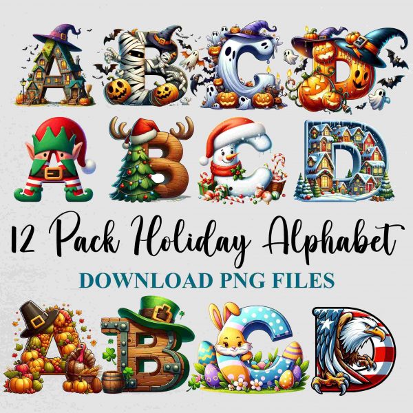 Watercolor Alphabet Letters SVG Cliparts for Halloween Christmas