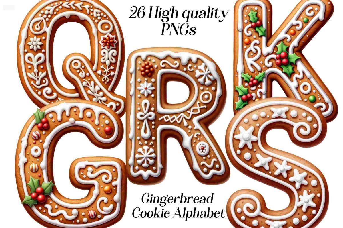 Watercolor Gingerbread Cookie Alphabet clipart, 26 high quality PNG files, christmas graphics, food clipart, letters clip art, cookie letter