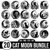 Whimsical Cat Moon Phases SVG Pack Silhouette Clipart Design Bundle