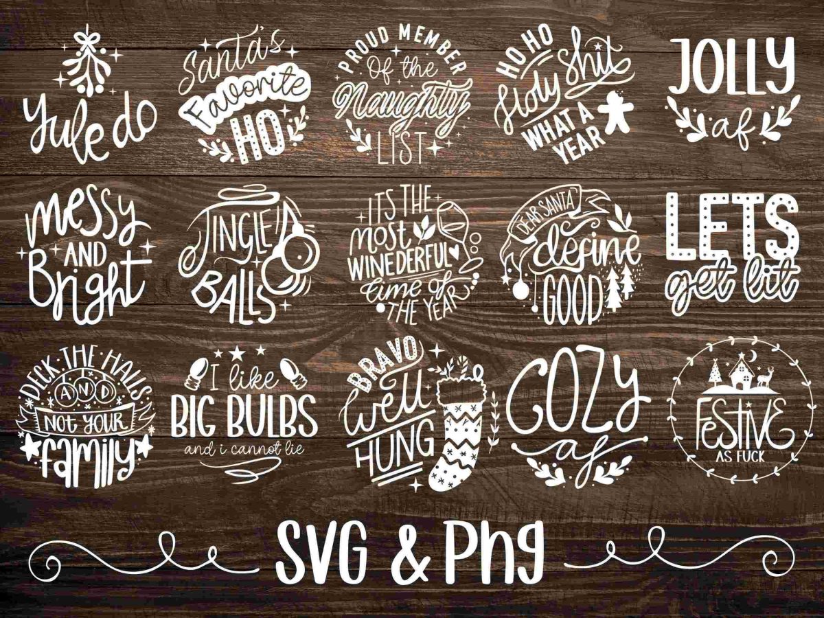 Whimsical Christmas Ornament Bundle SVG PNG Files HandLettered