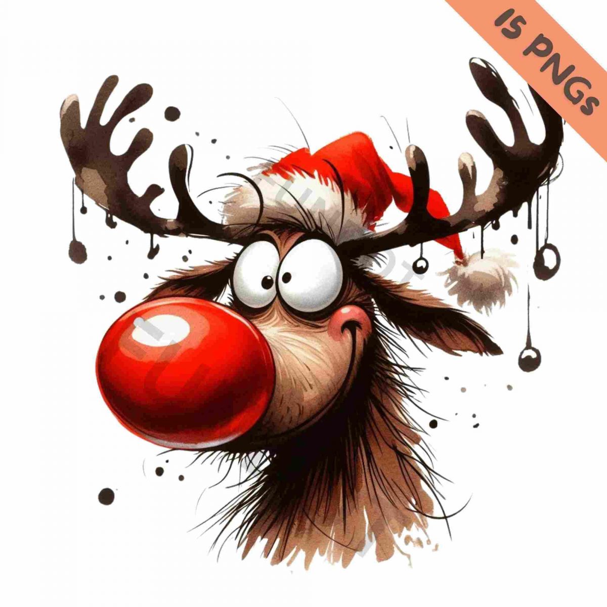 Whimsical Christmas Reindeer SVG ClipArt Adorable Watercolor Holiday