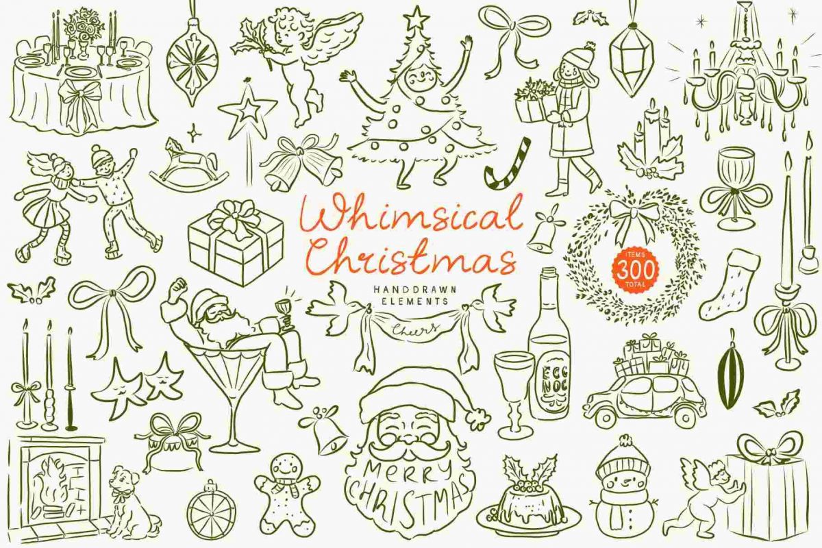 Whimsical Christmas SVG Clipart Bundle HandDrawn Icons Characters and