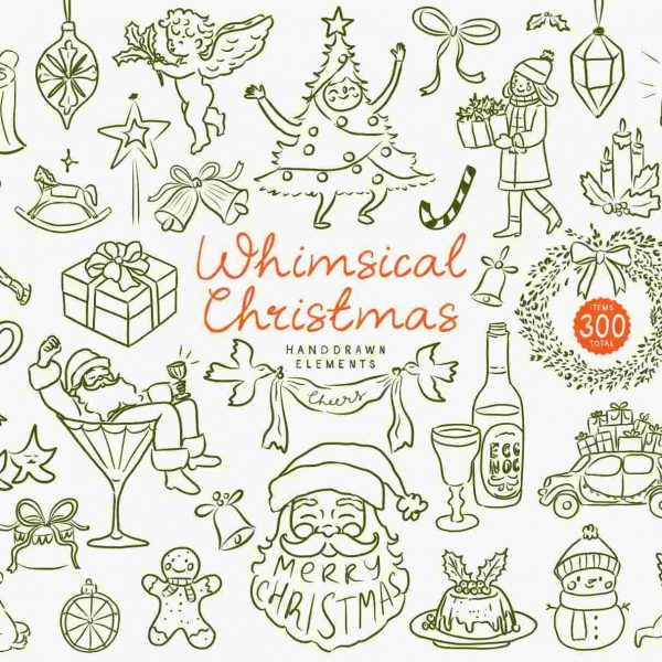 Whimsical Christmas SVG Clipart Bundle HandDrawn Icons Characters and