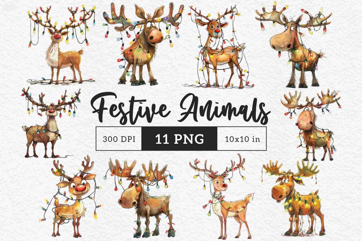 Whimsical Holiday SVG Funny Reindeer Moose Clipart with Silly