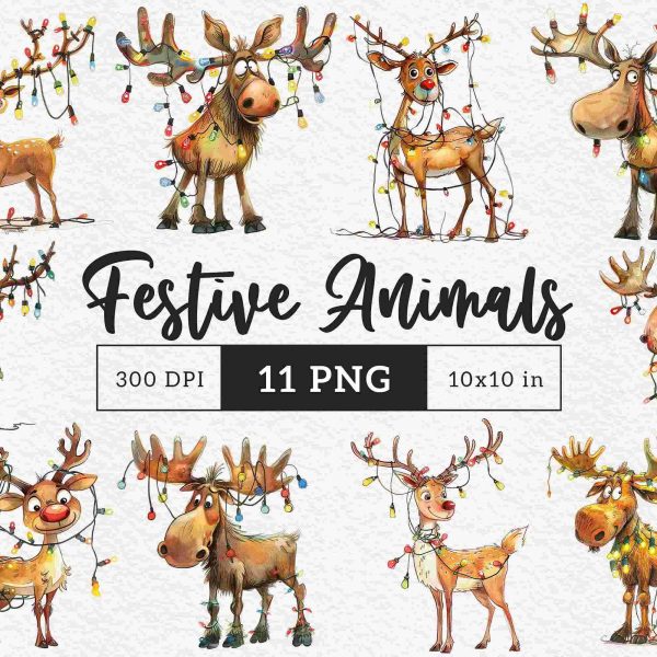 Whimsical Holiday SVG Funny Reindeer Moose Clipart with Silly