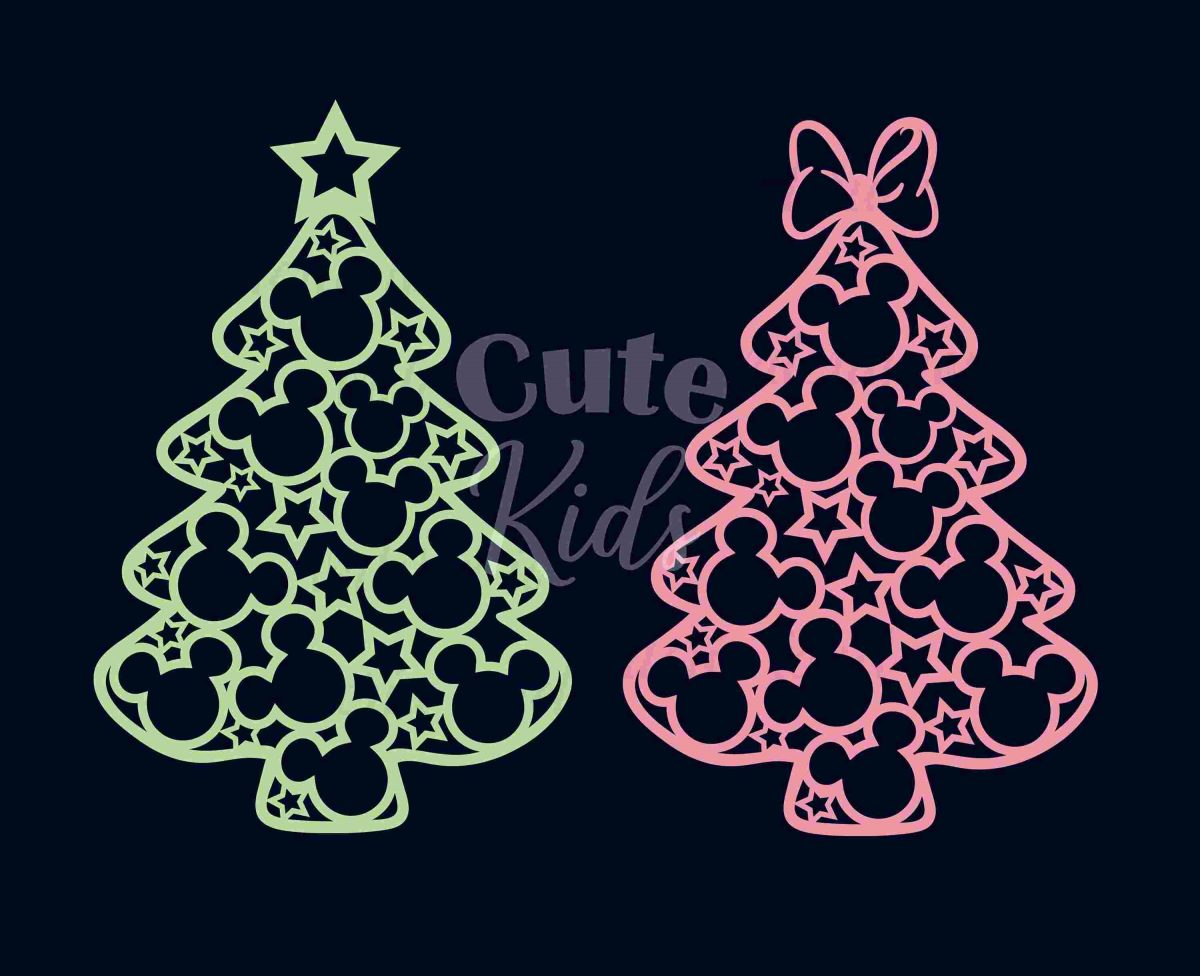 Whimsical Mouse Heads Xmas Trees Festive Swirls SVG Cut Files for