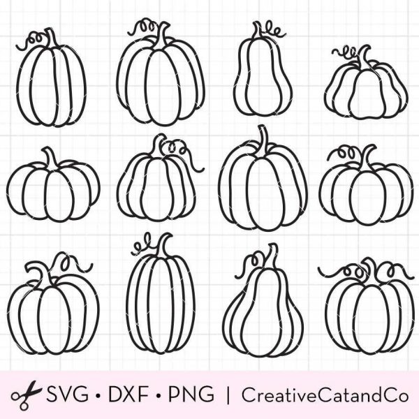 Whimsical Pumpkin Doodles Svg Bundle Line Art Kid Coloring Digital