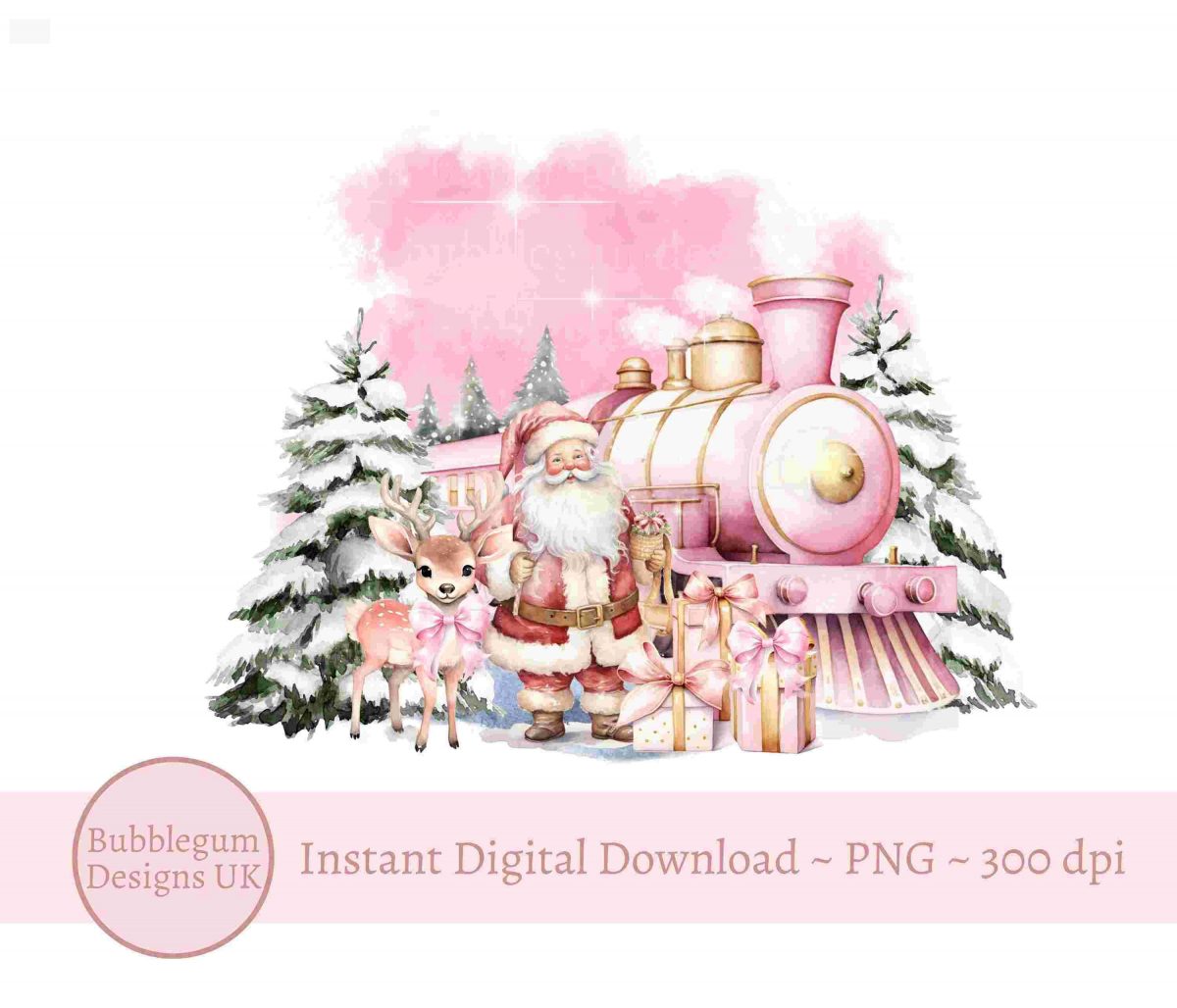 Whimsical Santa Deer Christmas Train Sublimation SVG Festive 1st