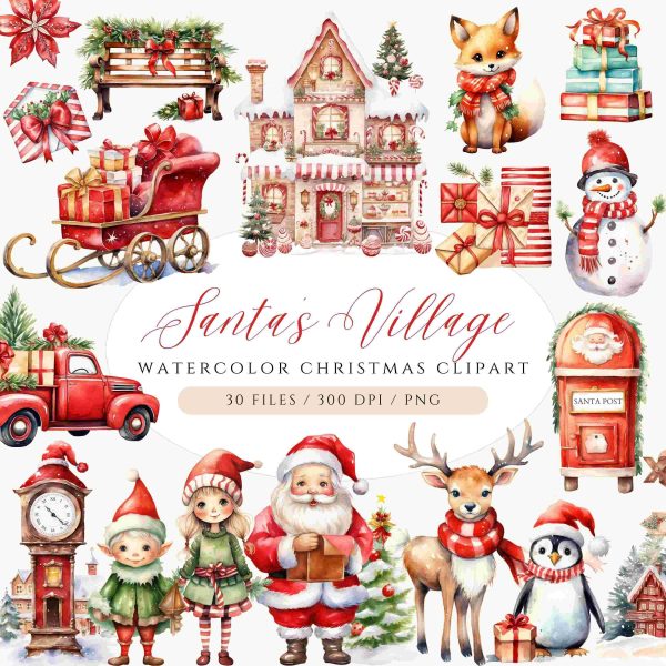 Whimsical Santas Village SVG Santa Reindeer PNG Christmas Clipart