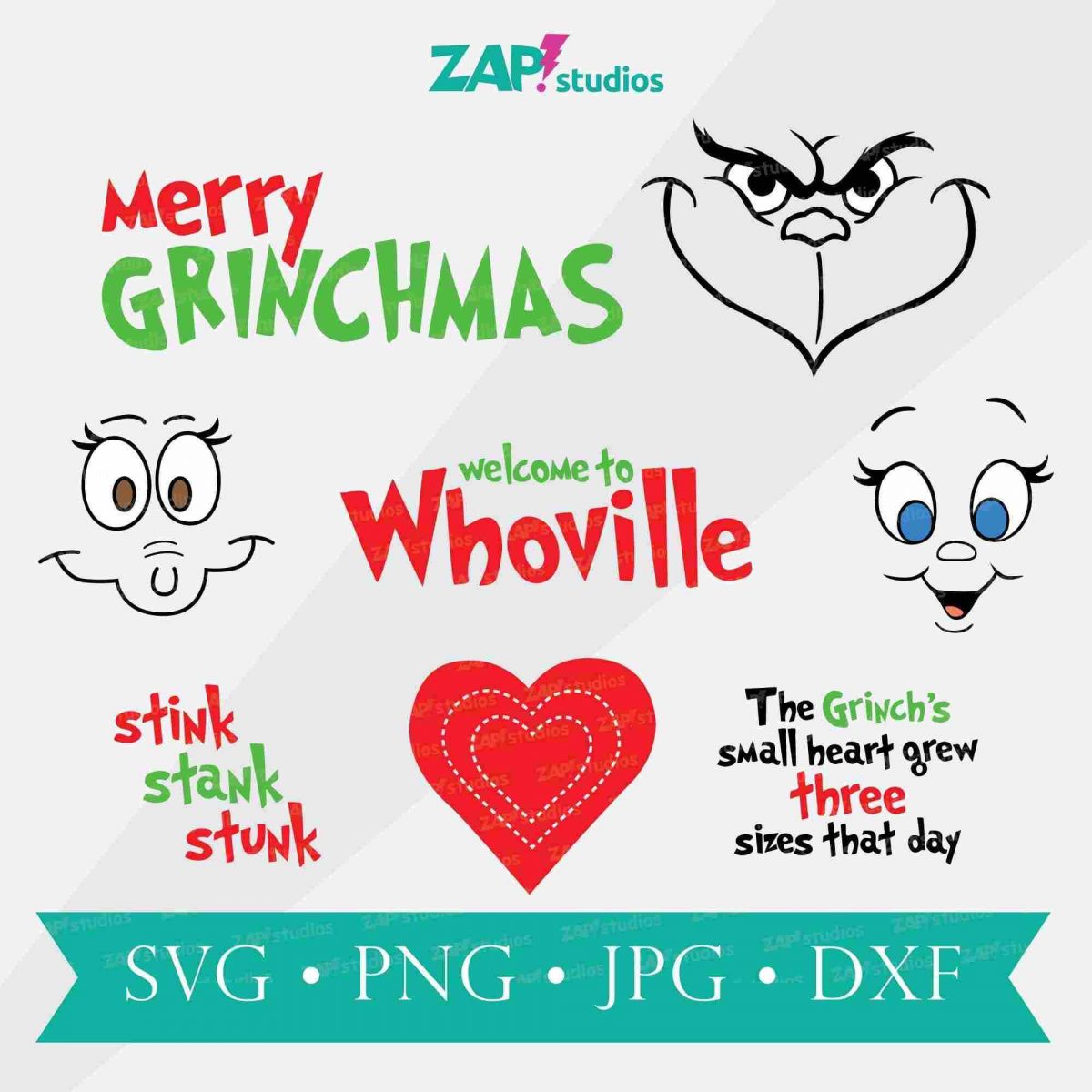 Whoville Christmas Bundle Grinch Face SVG Cindy Lou Who PNG Max