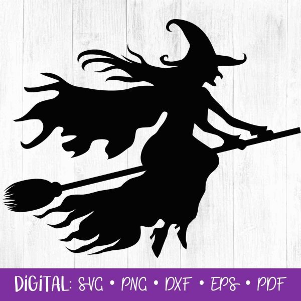 Wicked Witch SVG Silhouette Clipart Halloween Flying Witch PNG