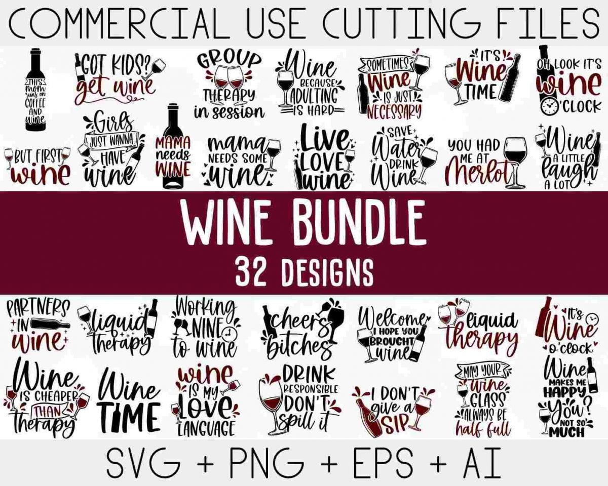 Wine Lovers Svg Bundle Quotes Glasses Funny Sayings Clipart for Cricut