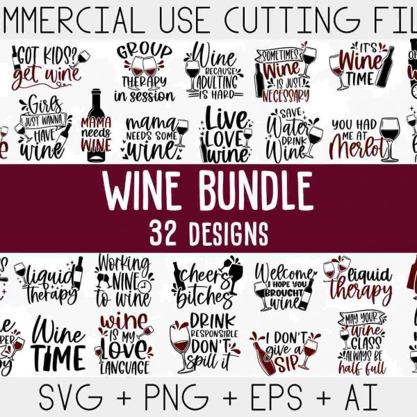 Wine Lovers Svg Bundle Quotes Glasses Funny Sayings Clipart for Cricut