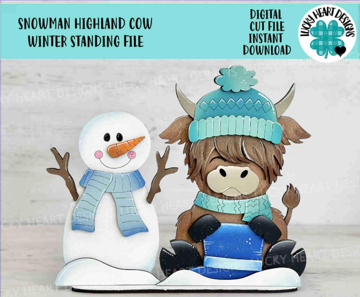 Winter Highland Cow SVG Snowman File Farm Frosty Holiday Snowflake