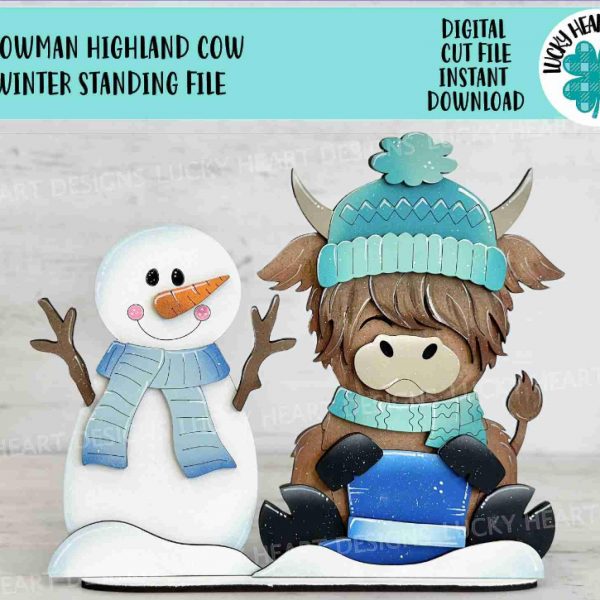 Winter Highland Cow SVG Snowman File Farm Frosty Holiday Snowflake