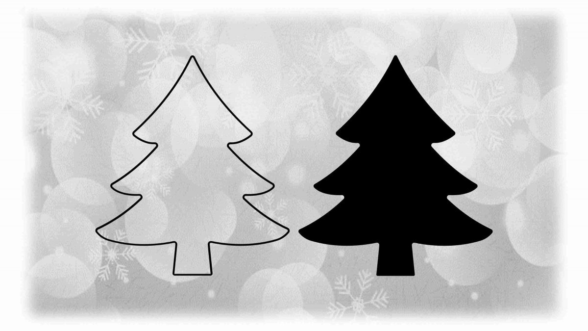 Winter Wonderland Evergreen Tree Clipart in Black Solid and Outline