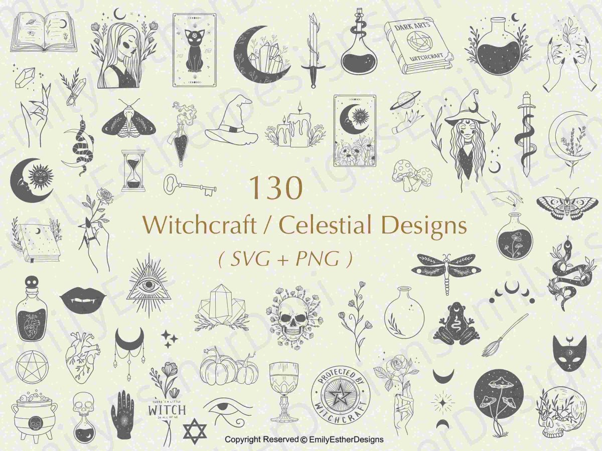 Witchcraft and Magic SVG Bundle Celestial Moon Mystical Wicca Gothic