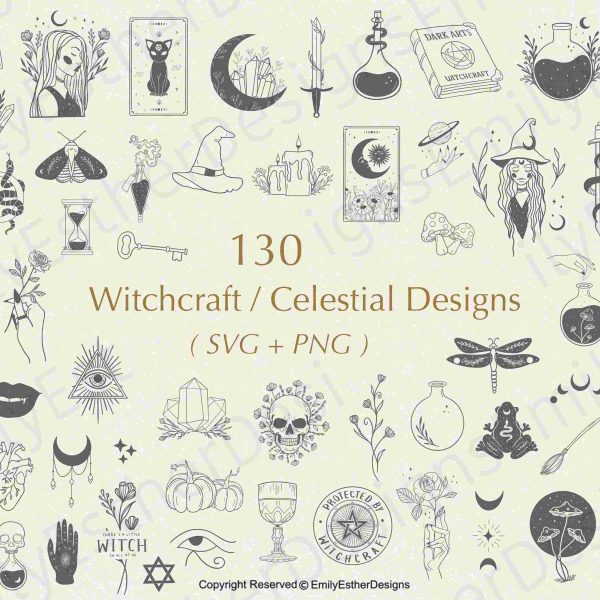 Witchcraft and Magic SVG Bundle Celestial Moon Mystical Wicca Gothic