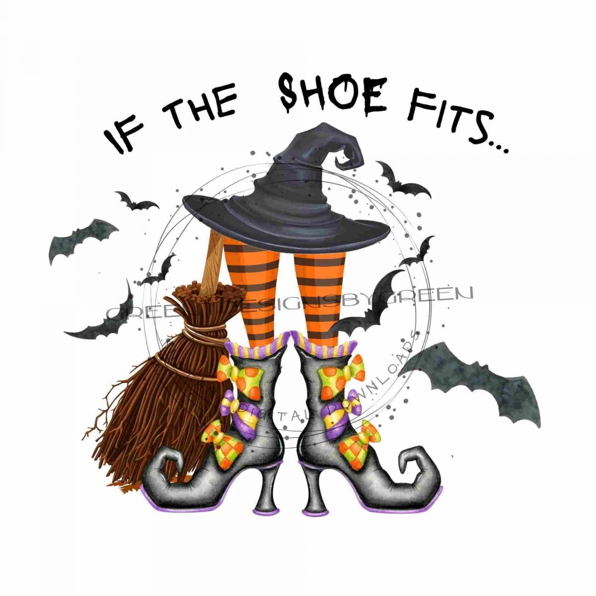 Witchy Halloween SVG If the Shoe Fits Hat Shoes Broom Bats Digital