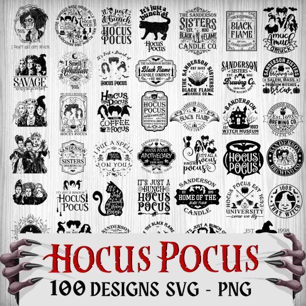 Witchy SVG PNG Bundle Sanderson Sisters Halloween Clipart Black Flame